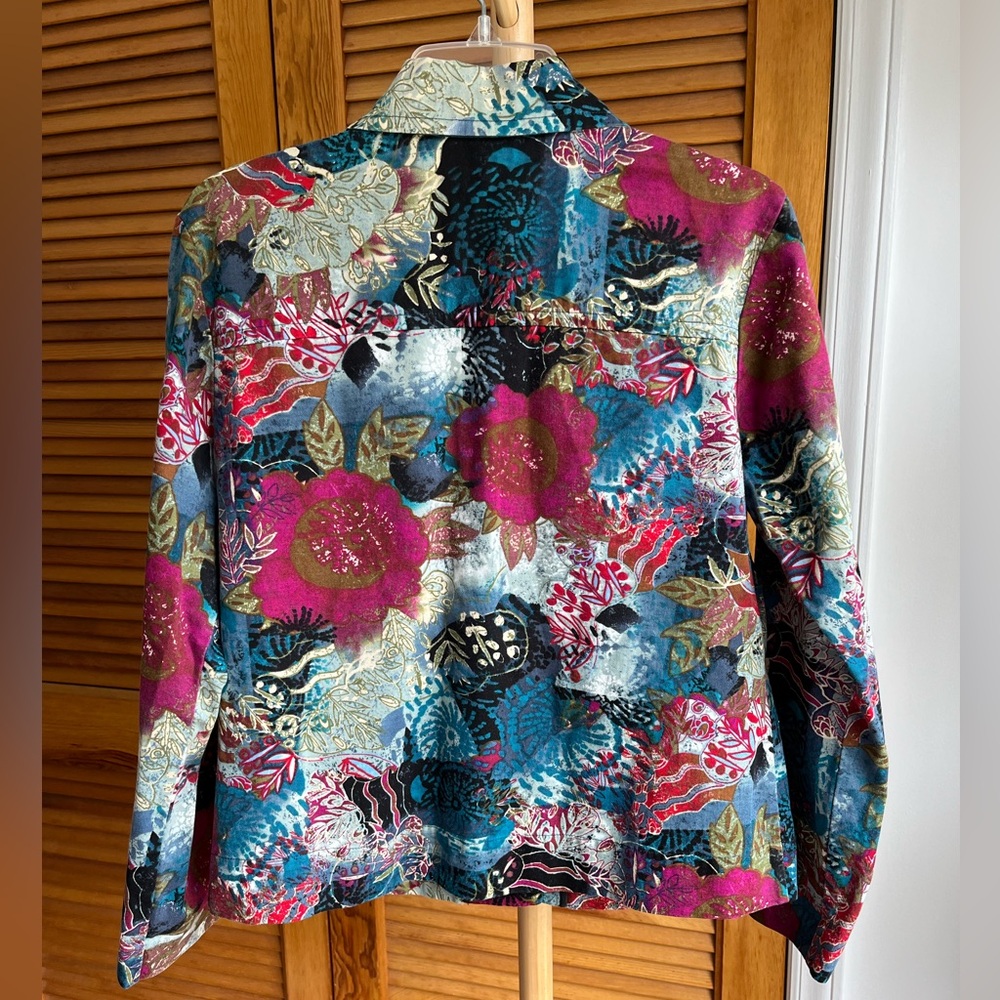 Additions by Chico's Multicolor Boho Floral Cotton Jacket Size 1 Medium - Picture 3 of 7